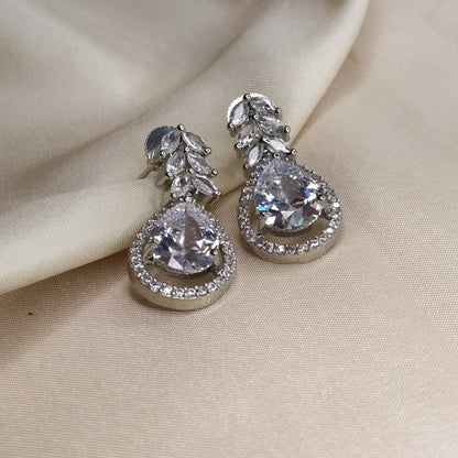 White Pearl Necklace Set with Zircon Pendant & Earrings