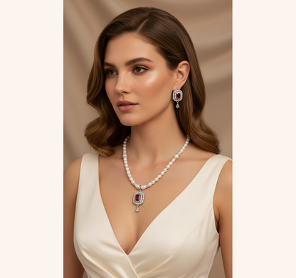 Ruby & Pearl Jewelry Set