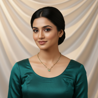 Elegant Gold-Plated Necklace with Green Stone and Crystal Accents